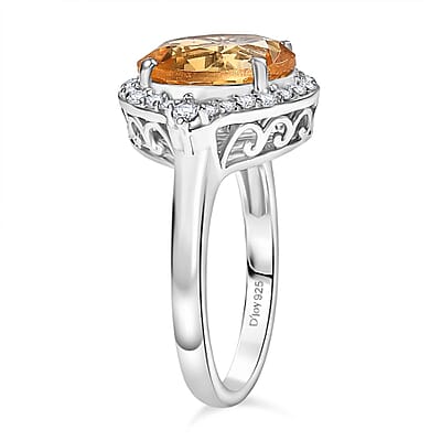 D'Joy Brazilian Citrine, White Zircon Ring in Platinum Over Sterling Silver 3.75 ctw (Size 10.0)