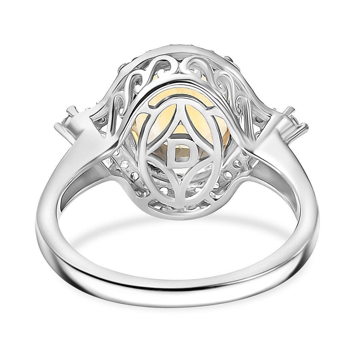 D'Joy Brazilian Citrine, White Zircon Ring in Platinum Over Sterling Silver 3.75 ctw (Size 10.0)