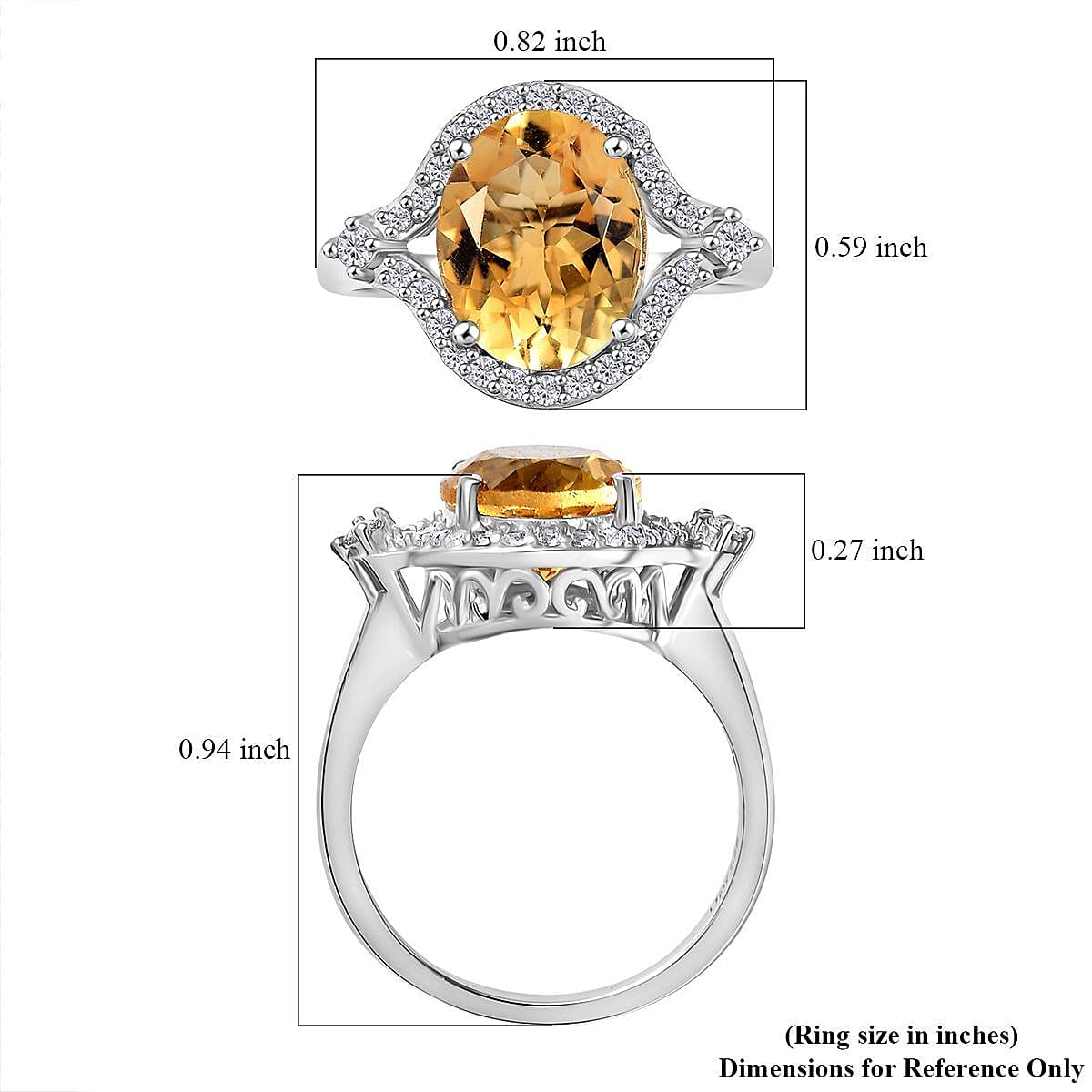 D'Joy Brazilian Citrine, White Zircon Ring in Platinum Over Sterling Silver 3.75 ctw (Size 10.0)