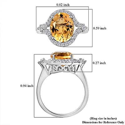 D'Joy Brazilian Citrine, White Zircon Ring in Platinum Over Sterling Silver 3.75 ctw (Size 10.0)
