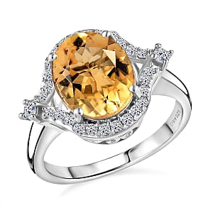 D'Joy Brazilian Citrine and White Zircon 3.75 ctw Ring in Platinum Over Sterling Silver (Size 7.0)