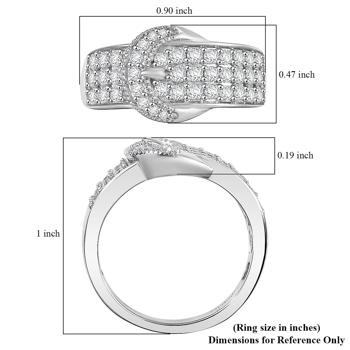 EverTrue Moissanite Buckle Ring in Platinum Bond 0.75 ctw (Size 5.0)