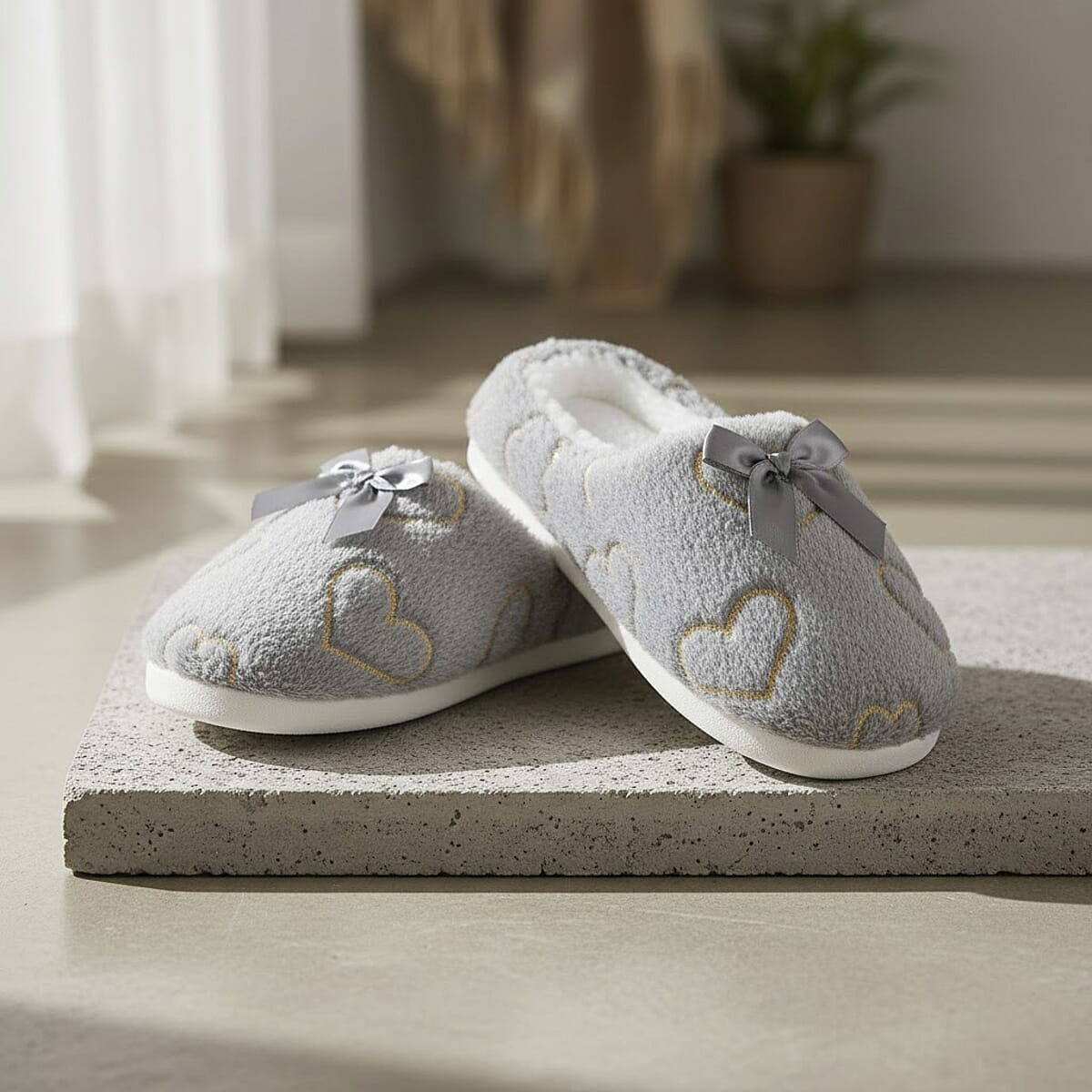 Mossimo Grey Heart Slippers with Grippers - M/L image number 1