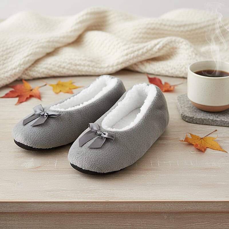 Mossimo Light Grey Bow Slippers With Grippers - S/M