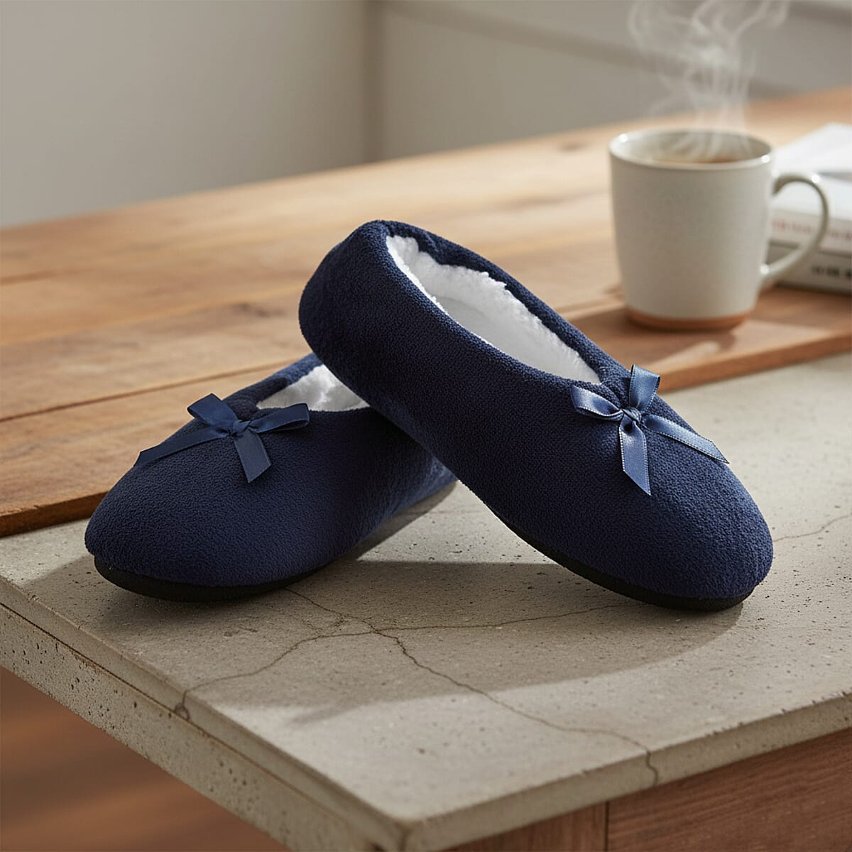 Mega Clearance Mossimo Navy Bow Slippers With Grippers - S/M image number 1
