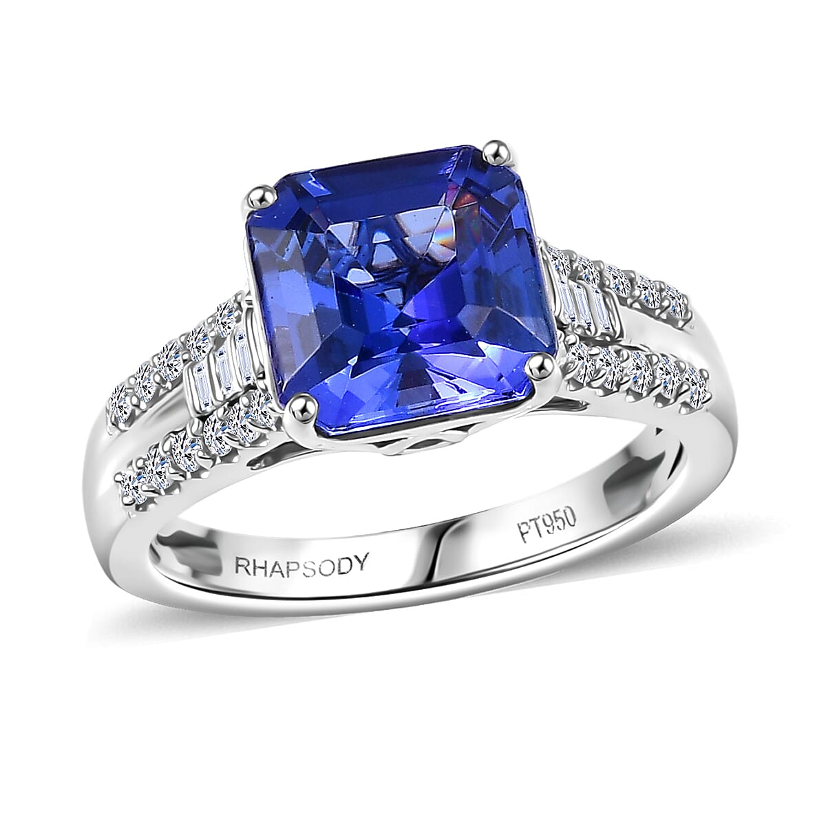 Certified & Appraised Rhapsody AAAA Tanzanite and E-F VS Diamond 4.07 ctw Ring in 950 Platinum 6.64 Grams image number 0
