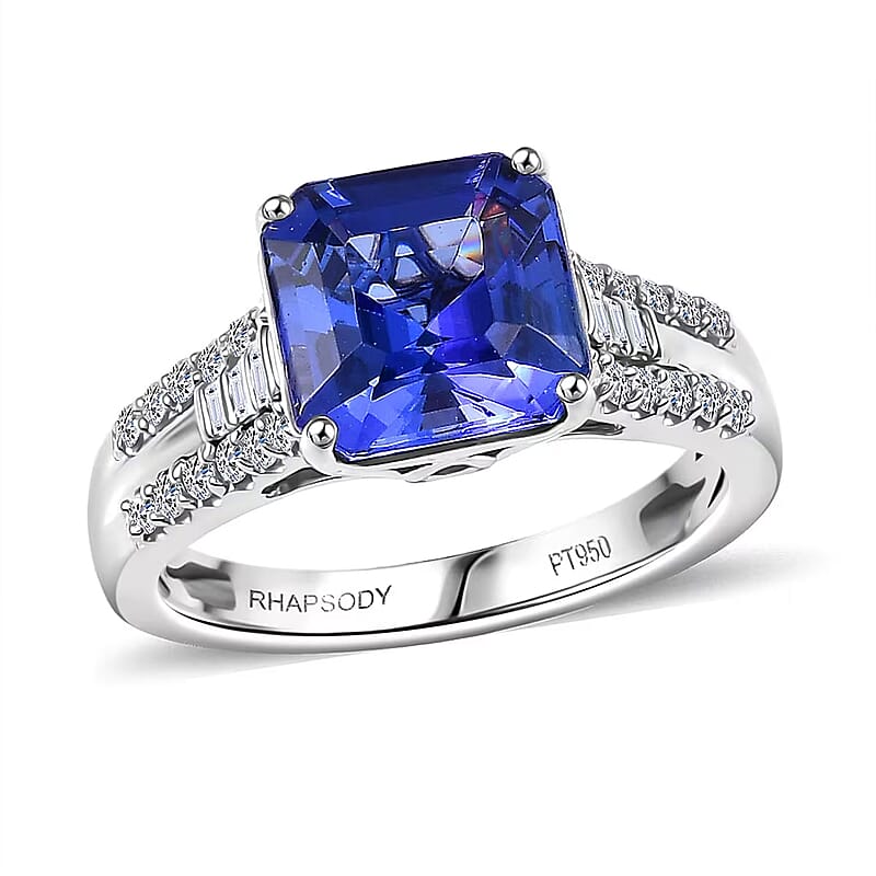 Certified Rhapsody AAAA Tanzanite, Diamond Ring in 950 Platinum 4.07 ctw (Size 10.0)