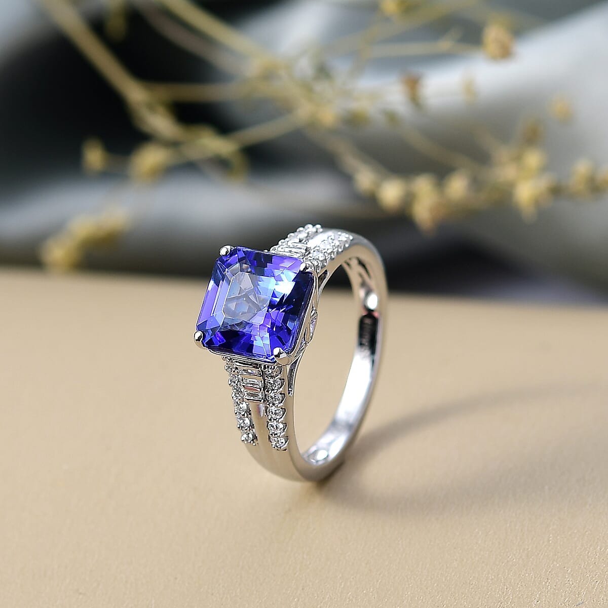 Certified & Appraised Rhapsody AAAA Tanzanite and E-F VS Diamond 4.07 ctw Ring in 950 Platinum 6.64 Grams image number 1