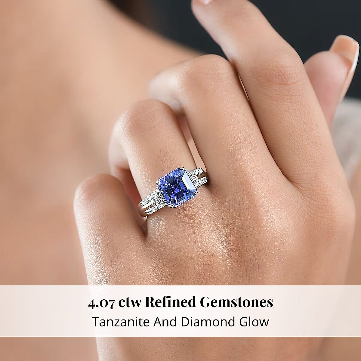 Certified & Appraised Rhapsody Asscher Cut AAAA Tanzanite and Diamond E-F VS 4.10 ctw Ring in 950 Platinum (Size 6.0) 6.64 Grams image number 1