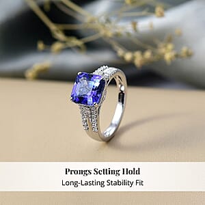 Certified & Appraised Rhapsody Asscher Cut AAAA Tanzanite and Diamond E-F VS 4.10 ctw Ring in 950 Platinum (Size 6.0) 6.64 Grams
