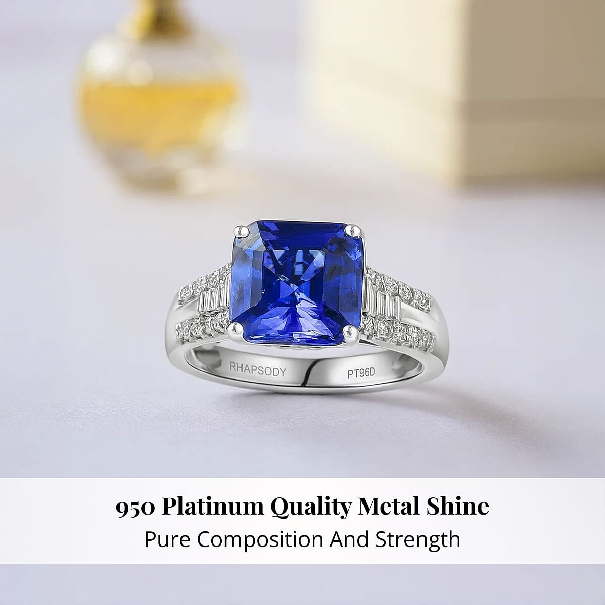 Doorbuster Certified & Appraised Rhapsody AAAA Tanzanite and E-F VS Diamond 4.07 ctw Ring in 950 Platinum (Size 7.0) 6.64 Grams image number 2
