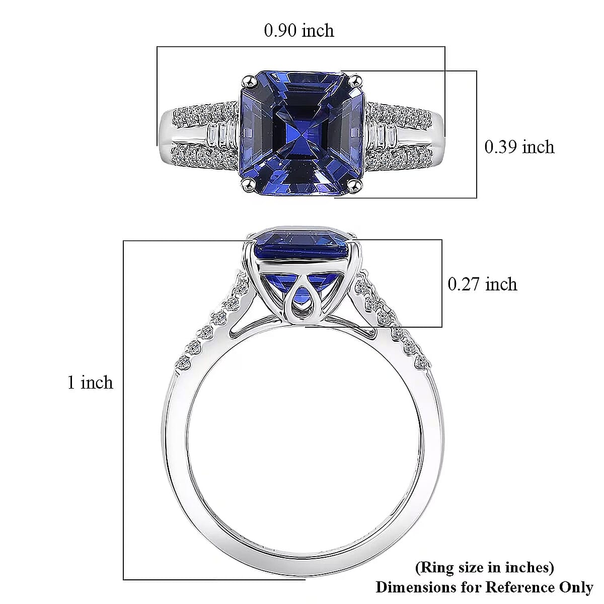 Certified & Appraised Rhapsody Asscher Cut AAAA Tanzanite and Diamond E-F VS 4.10 ctw Ring in 950 Platinum (Size 8.0) 6.64 Grams image number 5
