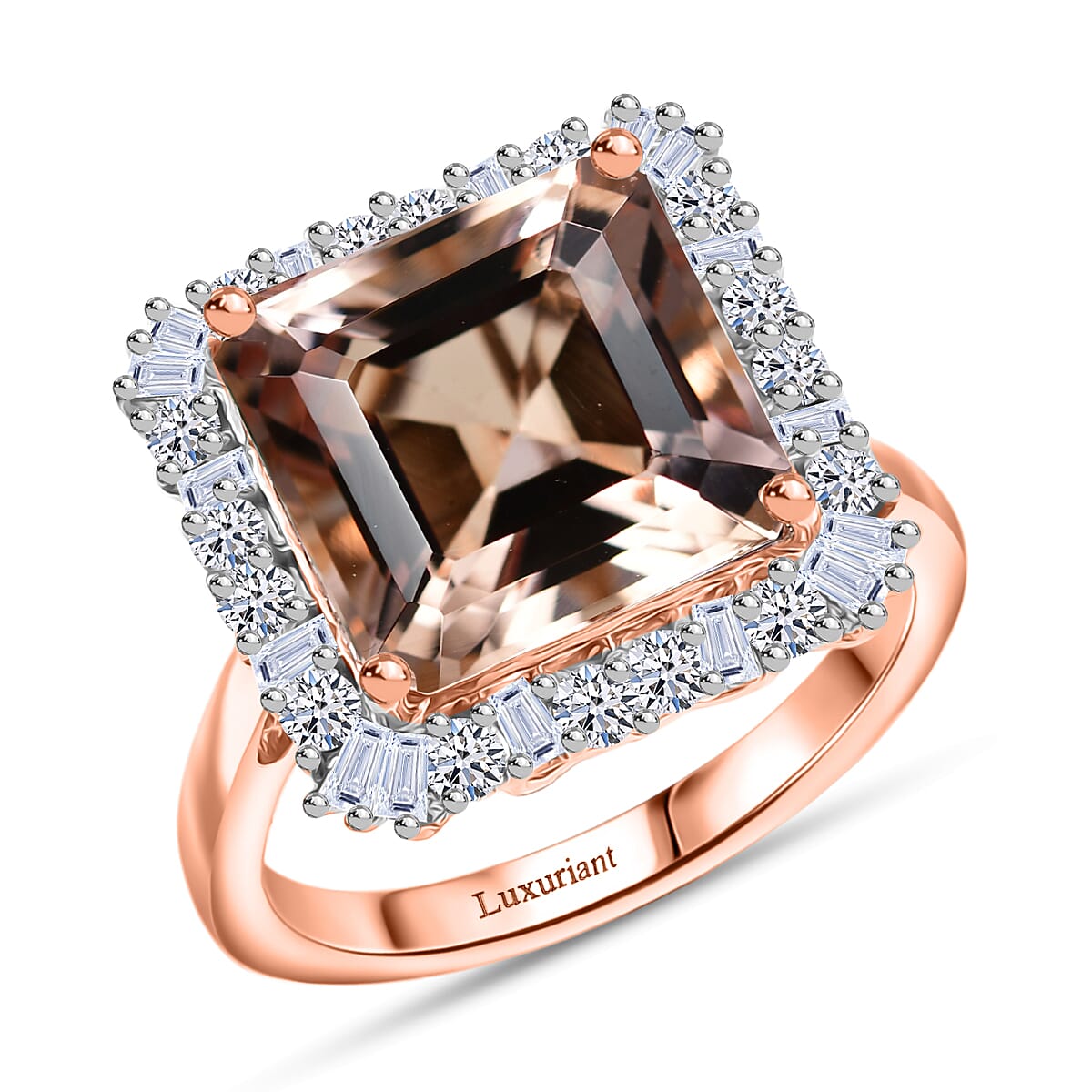Doorbuster Certified & Appraised AAA Marropino Morganite and Luxuriant Diamond G-H SI 6.40 ctw Ring in 10K Rose Gold (Size 10.0) image number 0