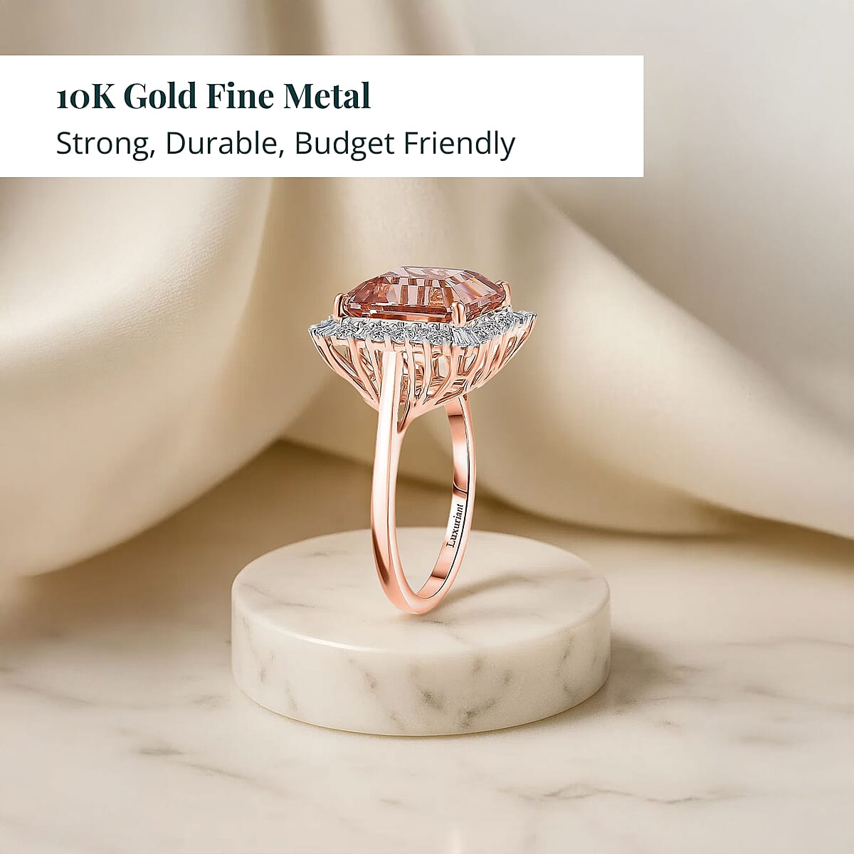 Doorbuster Certified & Appraised AAA Marropino Morganite and Luxuriant Diamond G-H SI 6.40 ctw Ring in 10K Rose Gold (Size 10.5) image number 2