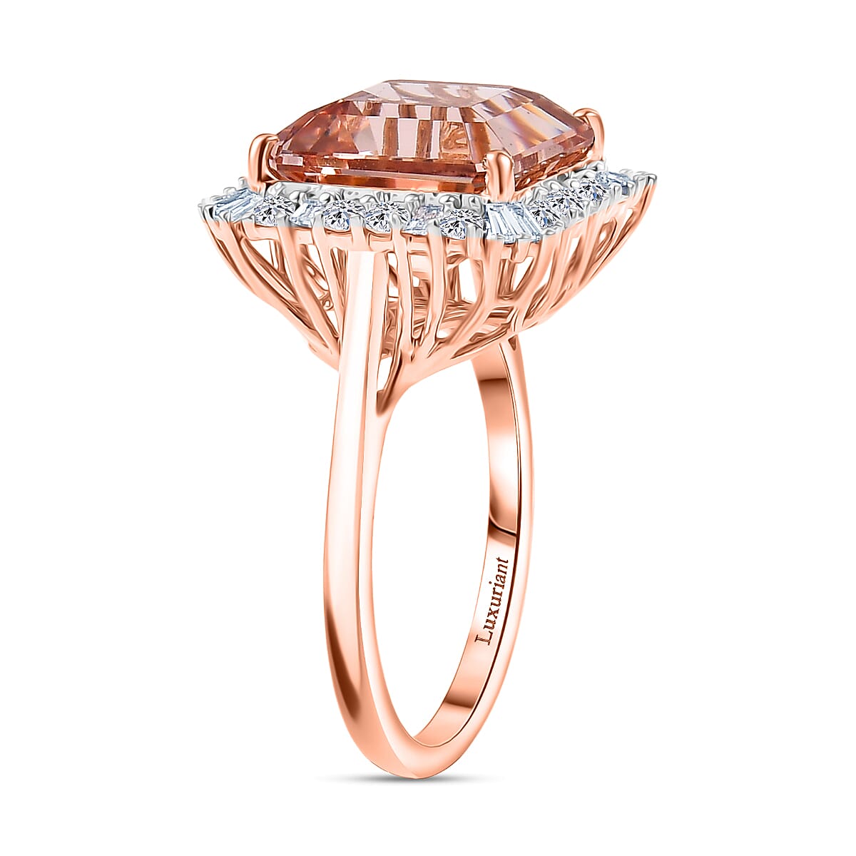Doorbuster Certified & Appraised AAA Marropino Morganite and Luxuriant Diamond G-H,SI Ring in 10K Rose Gold (Size 7.0) image number 3