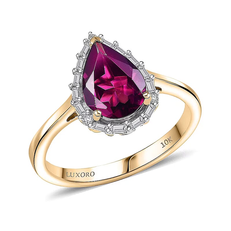 Certified & Appraised Luxoro 10K Yellow Gold AAA Radiant Ember Garnet, Diamond (I2) Ring (Size 10.0) 2.35 ctw