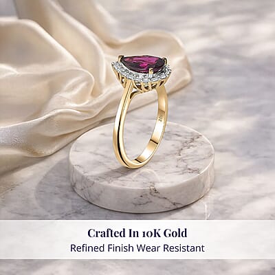 Certified & Appraised Luxoro 10K Yellow Gold AAA Radiant Ember Garnet, Diamond (I2) Ring (Size 10.0) 2.35 ctw