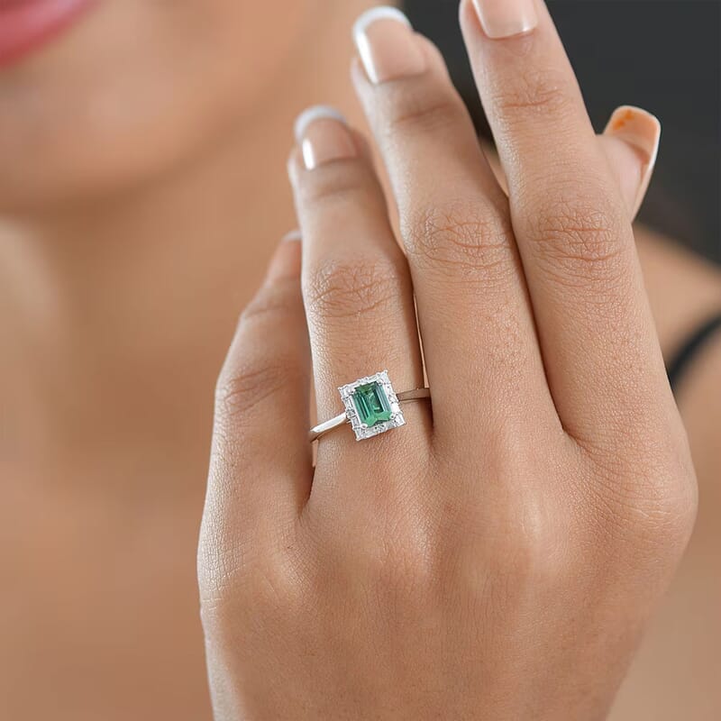 Certified & Appraised Luxoro AAA Pirineu Lagoon Tourmaline, Diamond Ring in 10K White Gold 1.22 ctw (Size 10.0)