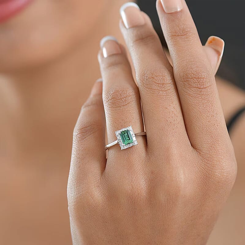 Certified & Appraised Luxoro AAA Pirineu Lagoon Tourmaline, Diamond Ring in 10K White Gold 1.22 ctw (Size 10.0)