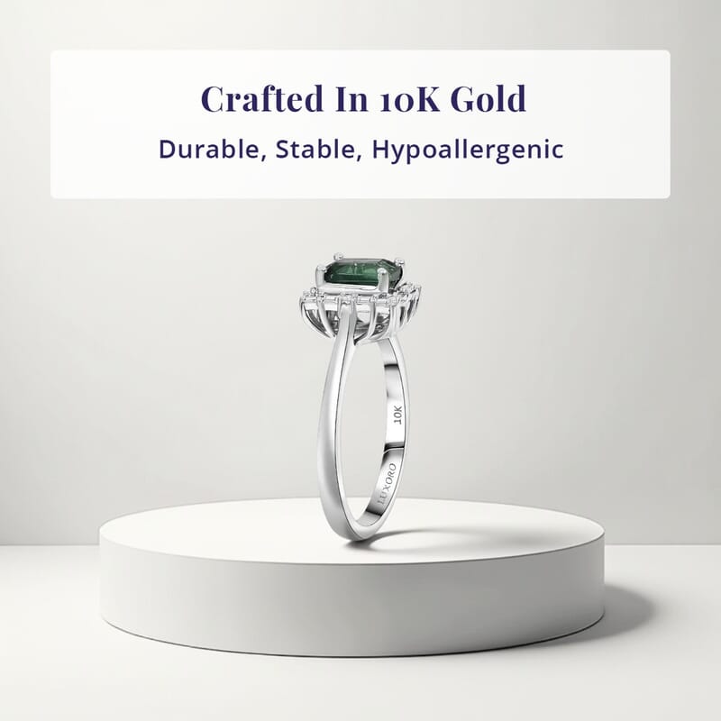 Certified & Appraised Luxoro AAA Pirineu Lagoon Tourmaline, Diamond Ring in 10K White Gold 1.22 ctw (Size 10.0)