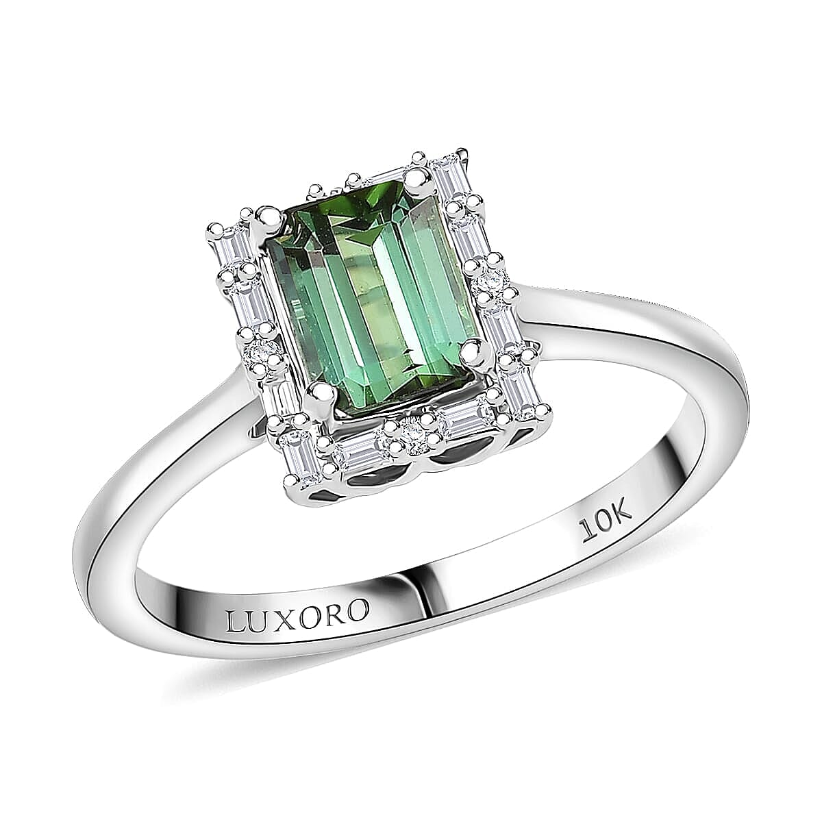 Certified & Appraised Luxoro AAA Pirineu Lagoon Tourmaline, Diamond Ring in 10K White Gold 1.22 ctw (Size 10.5) image number 0