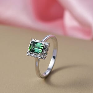 Certified & Appraised Luxoro AAA Pirineu Lagoon Tourmaline, Diamond Ring in 10K White Gold 1.22 ctw (Size 10.5)