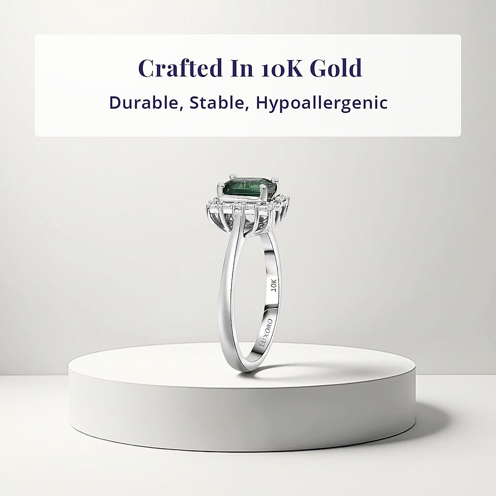 Certified & Appraised Luxoro AAA Pirineu Lagoon Tourmaline, Diamond Ring in 10K White Gold 1.22 ctw (Size 5.0)