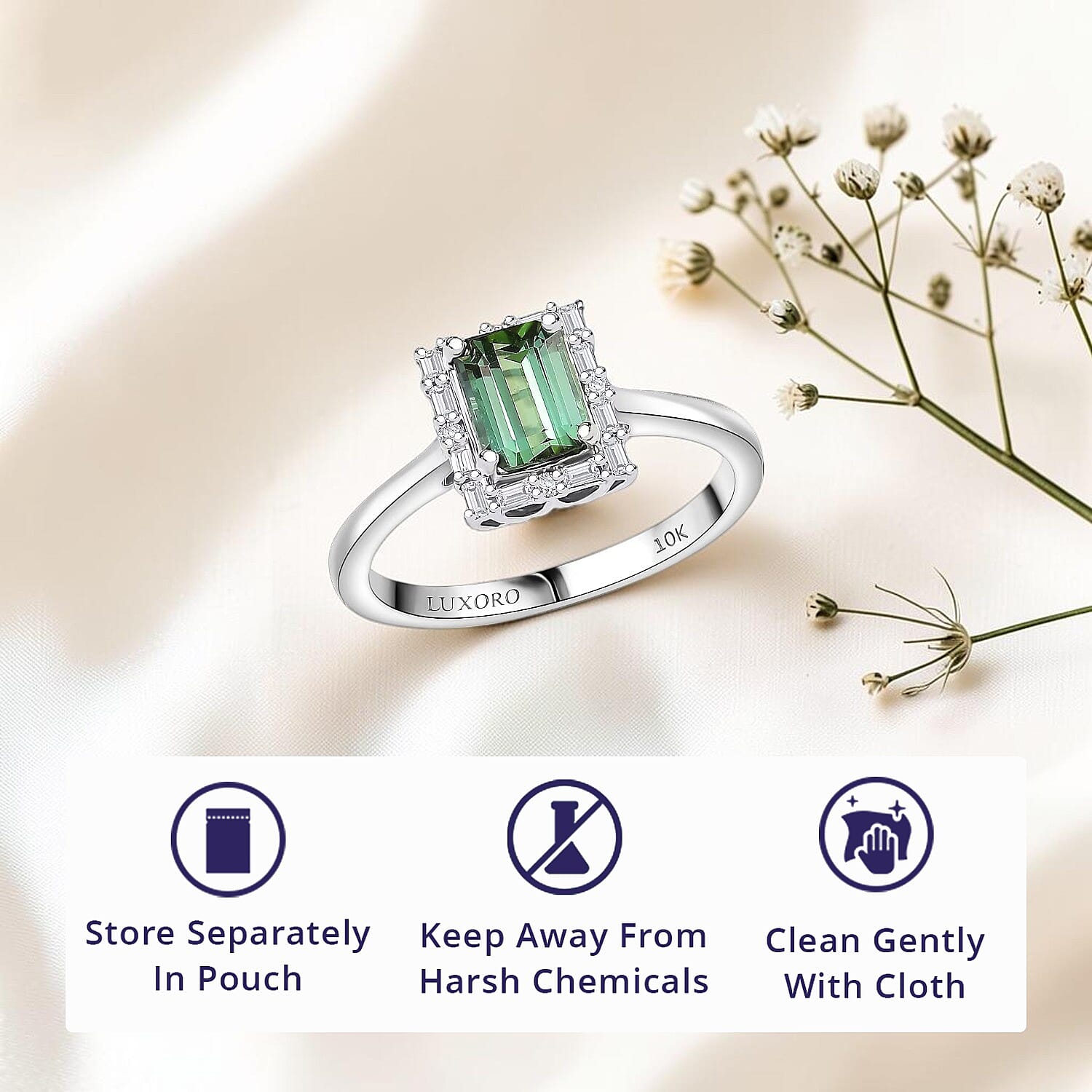 Certified & Appraised Luxoro AAA Pirineu Lagoon Tourmaline, Diamond Ring in 10K White Gold 1.22 ctw (Size 5.0)