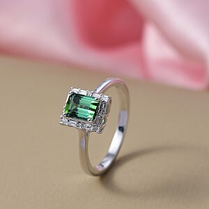 Certified & Appraised Luxoro AAA Pirineu Lagoon Tourmaline, Diamond Ring in 10K White Gold 1.22 ctw (Size 7.0)