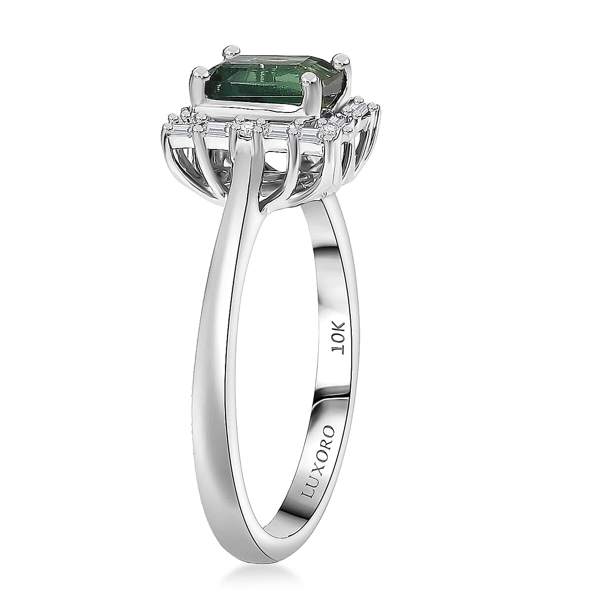 Certified & Appraised Luxoro AAA Pirineu Lagoon Tourmaline, Diamond Ring in 10K White Gold 1.22 ctw (Size 9.5) image number 3