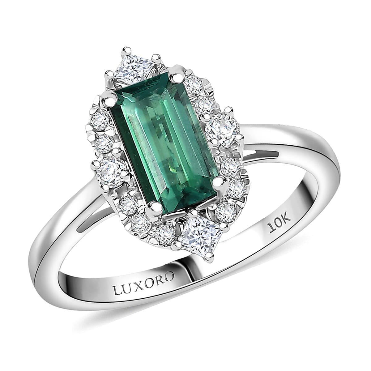 Doorbuster Certified & Appraised Luxoro AAA Pirineu Lagoon Tourmaline and G-H I2 Diamond 1.62 ctw Ring in 10K White Gold (Size 10.0) image number 0