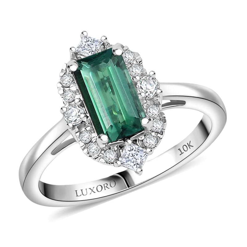 Certified Luxoro AAA Pirineu Lagoon Tourmaline, Diamond Ring in 10K White Gold 1.62 ctw (Size 10.0)