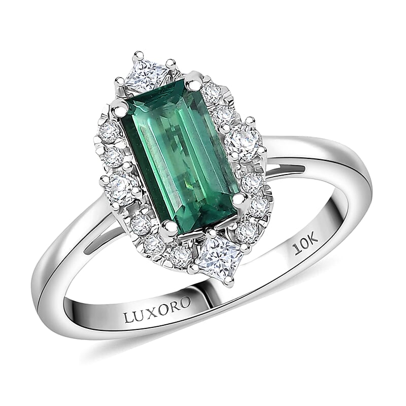Certified Luxoro AAA Pirineu Lagoon Tourmaline, Diamond Ring in 10K White Gold 1.62 ctw (Size 10.0)