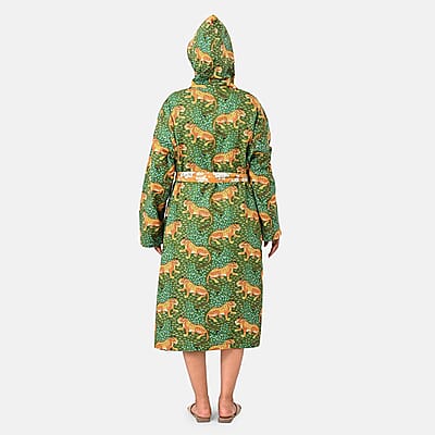 La Marey Green Floral Print Reversible Quilted Cotton Cambric Outerwear with Belt - One Size Fits Most