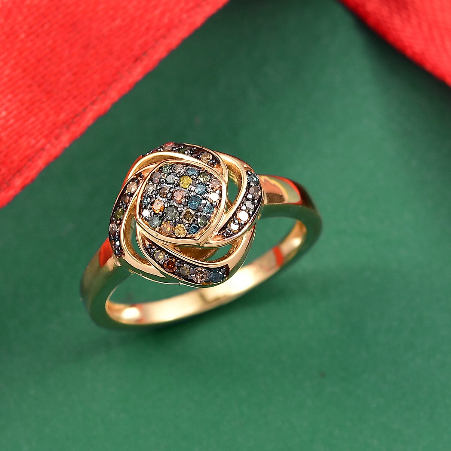 GP Celestial Dream Collection Multi Diamond Ring in 18K Vermeil YG Over Sterling Silver 0.25 ctw (Size 8.0)