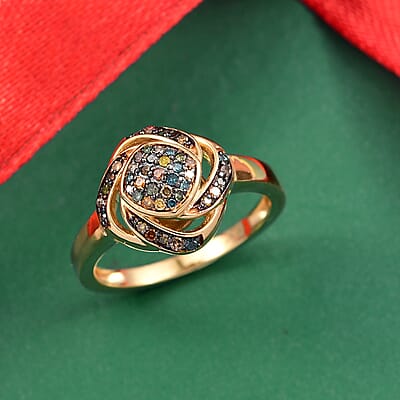 GP Celestial Dream Collection Multi Diamond Ring in 18K Vermeil YG Over Sterling Silver 0.25 ctw (Size 8.0)