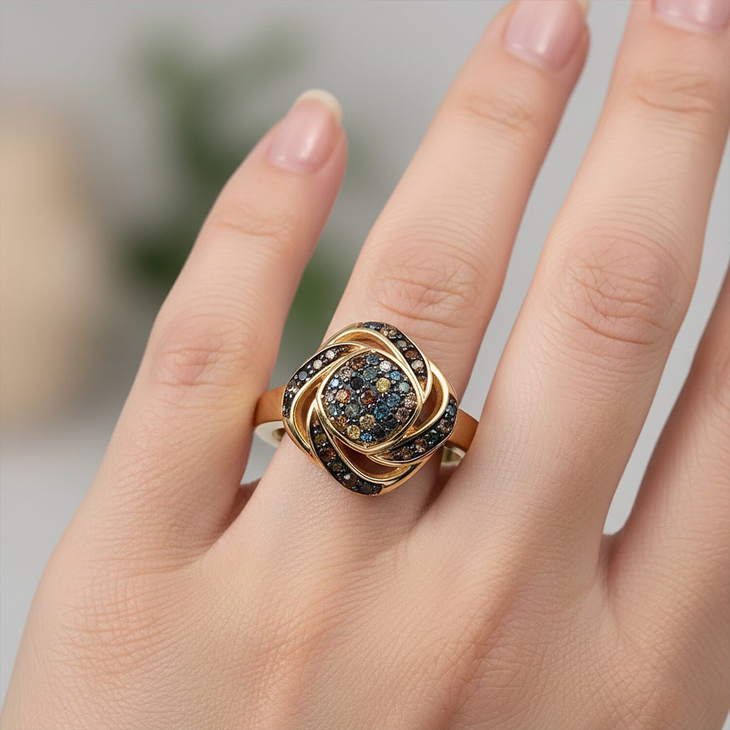 GP Celestial Dream Collection Multi Diamond Ring in 18K Vermeil YG Over Sterling Silver 0.25 ctw (Size 8.0)
