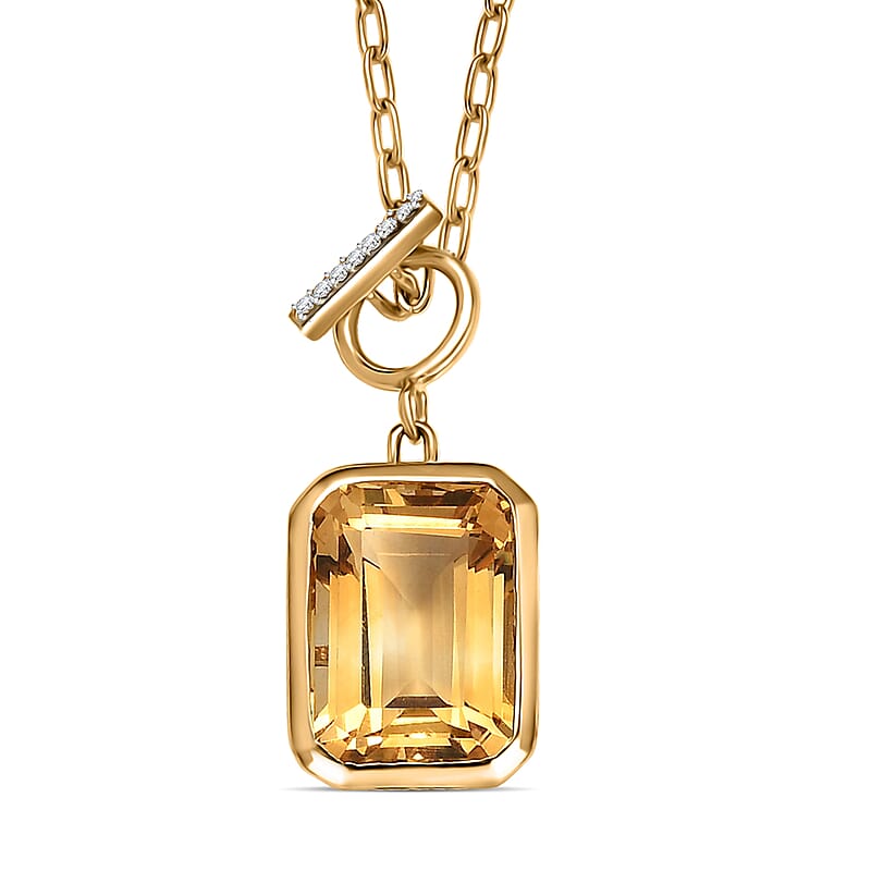 D'Joy Rachel Roy Loving Care Brazilian Citrine, White Zircon Necklace in 18K Vermeil YG Over Sterling Silver 7.85 ctw (18 Inches)