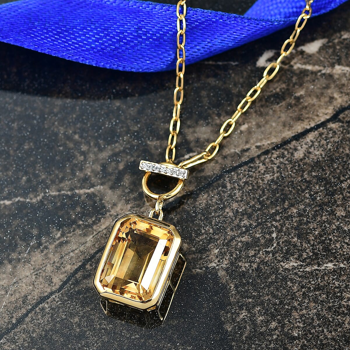 D'Joy Premium Brazilian Citrine and White Zircon 7.85 ctw Necklace in 18K Vermeil Yellow Gold Over Sterling Silver 18 Inches image number 1
