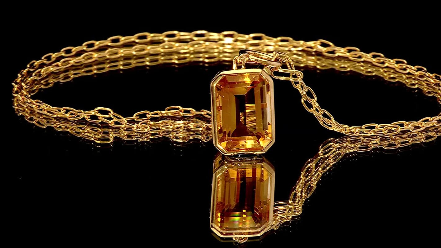 D'Joy Rachel Roy Loving Care Brazilian Citrine, White Zircon Necklace in 18K Vermeil YG Over Sterling Silver 7.85 ctw (18 Inches)