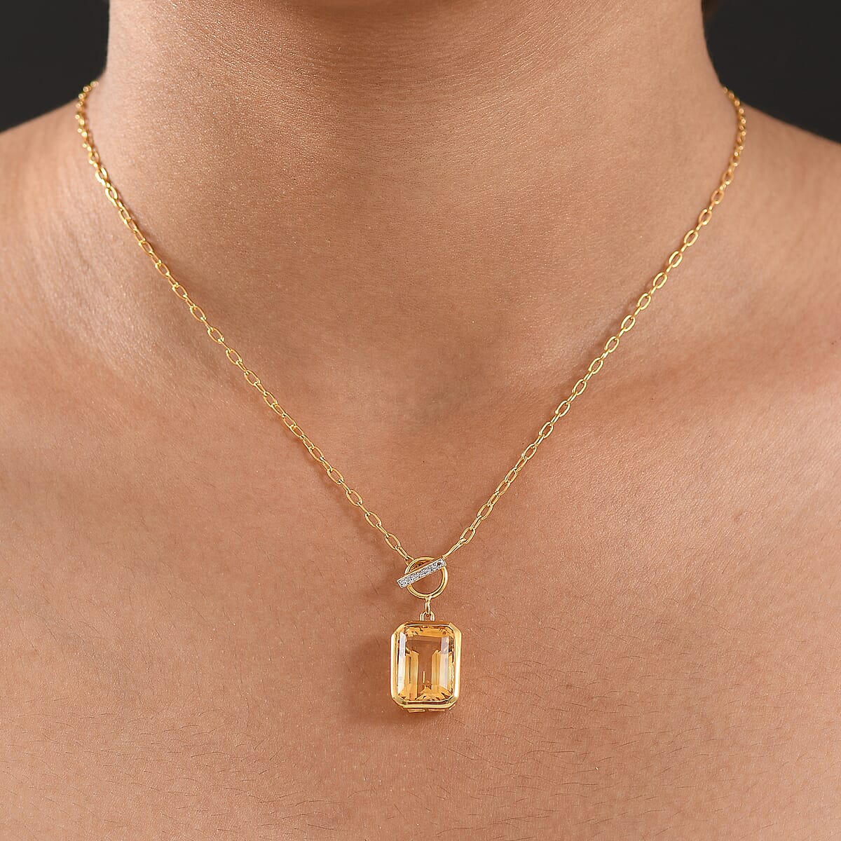 D'Joy Premium Brazilian Citrine and White Zircon 7.85 ctw Necklace in 18K Vermeil Yellow Gold Over Sterling Silver 18 Inches image number 2