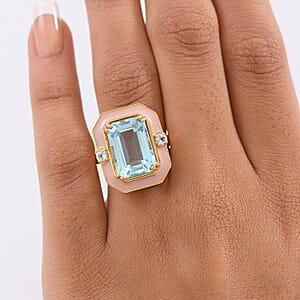 D'Joy AAA Sky Blue Topaz Ring in 18K Vermeil YG Over Sterling Silver 7.90 ctw (Size 10.0)