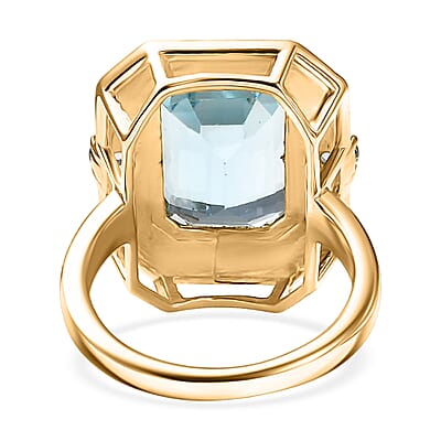 D'Joy AAA Sky Blue Topaz Ring in 18K Vermeil YG Over Sterling Silver 7.90 ctw (Size 10.0)