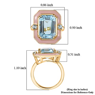 D'Joy AAA Sky Blue Topaz Ring in 18K Vermeil YG Over Sterling Silver 7.90 ctw (Size 10.0)