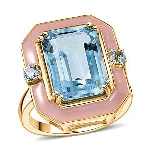 D'Joy AAA Sky Blue Topaz Ring in 18K Vermeil YG Over Sterling Silver 7.90 ctw (Size 7.0)
