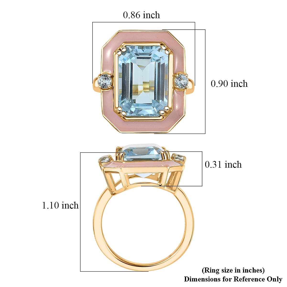 D'Joy Rachel Roy Loving Care AAA Sky Blue Topaz, Pink Enamel Ring in 18K Vermeil YG Over Sterling Silver 7.90 ctw (Size 8.0) image number 5