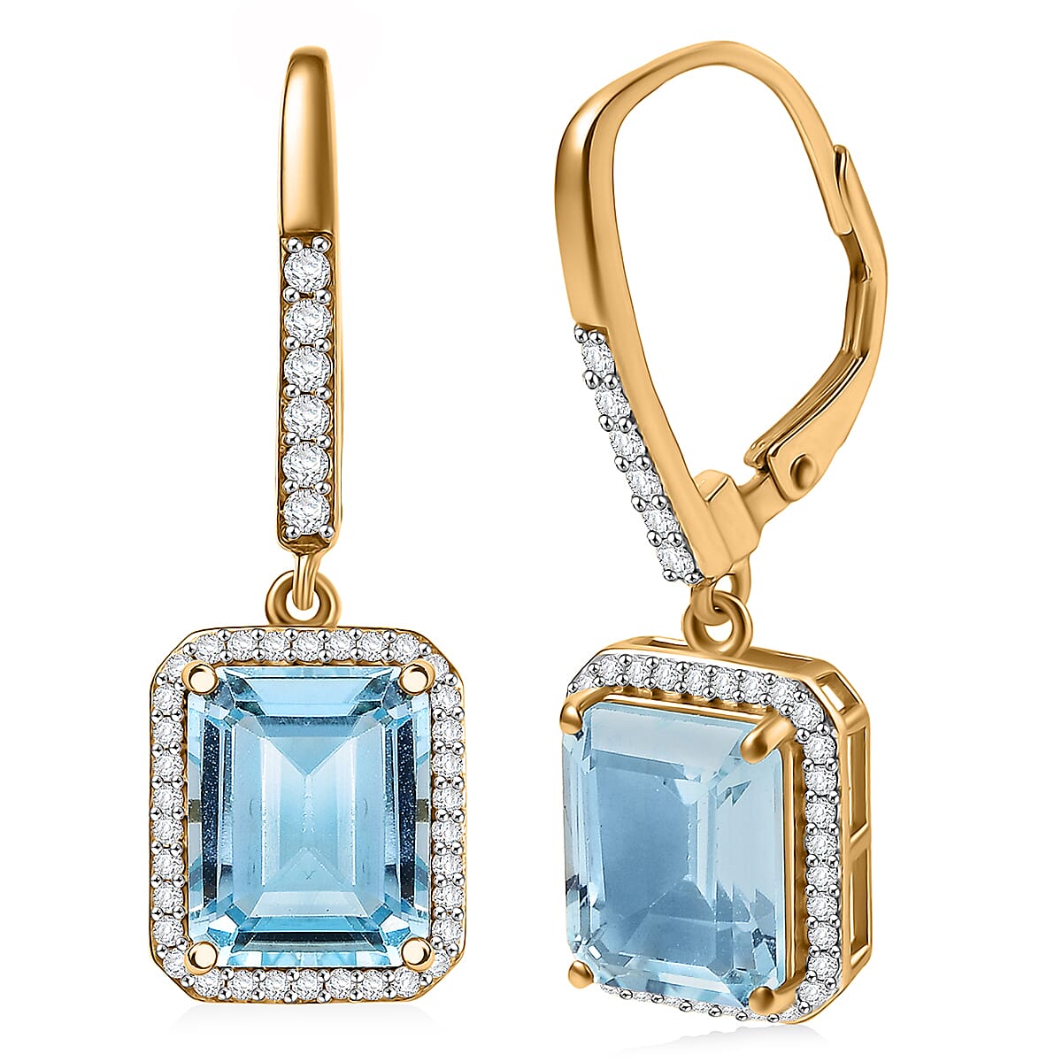 D'Joy Premium Sky Blue Topaz and White Zircon 9.40 ctw Earrings in 18K Vermeil Yellow Gold Over Sterling Silver image number 0