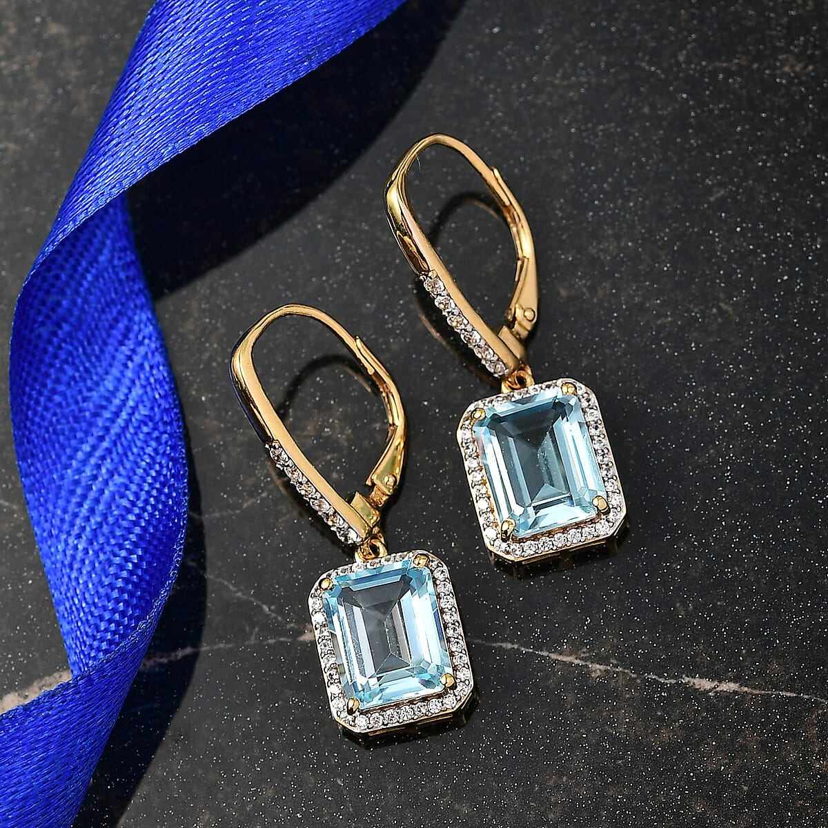 D'Joy Premium Sky Blue Topaz and White Zircon 9.40 ctw Earrings in 18K Vermeil Yellow Gold Over Sterling Silver image number 1