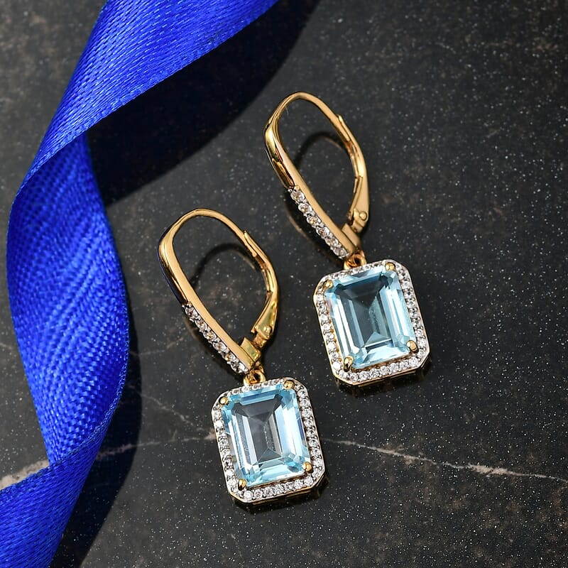 D'Joy Rachel Roy Loving Care Sky Blue Topaz, White Zircon Earrings in 18K Vermeil YG Over Sterling Silver 9.40 ctw