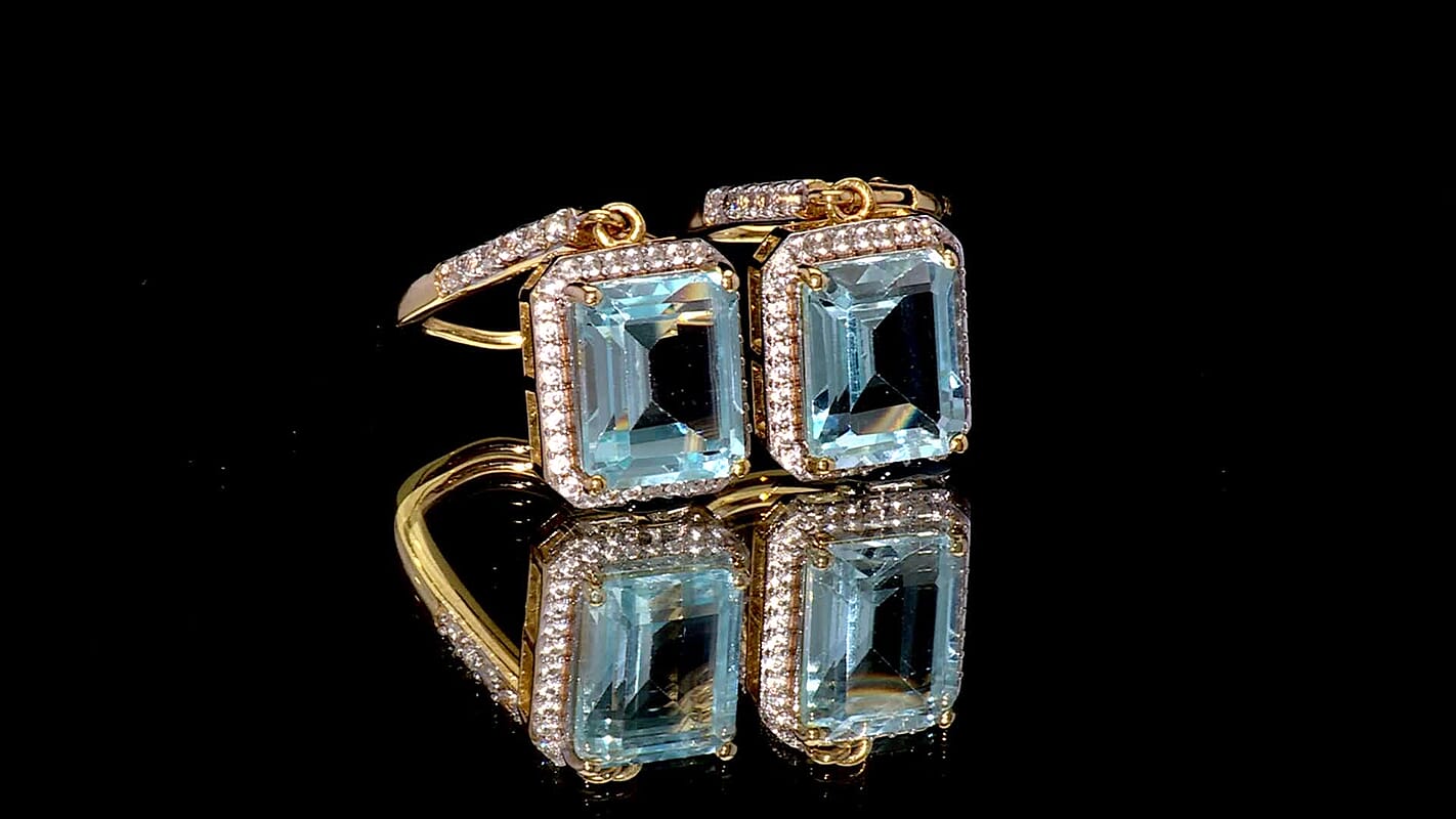 D'Joy Rachel Roy Loving Care Sky Blue Topaz, White Zircon Earrings in 18K Vermeil YG Over Sterling Silver 9.40 ctw